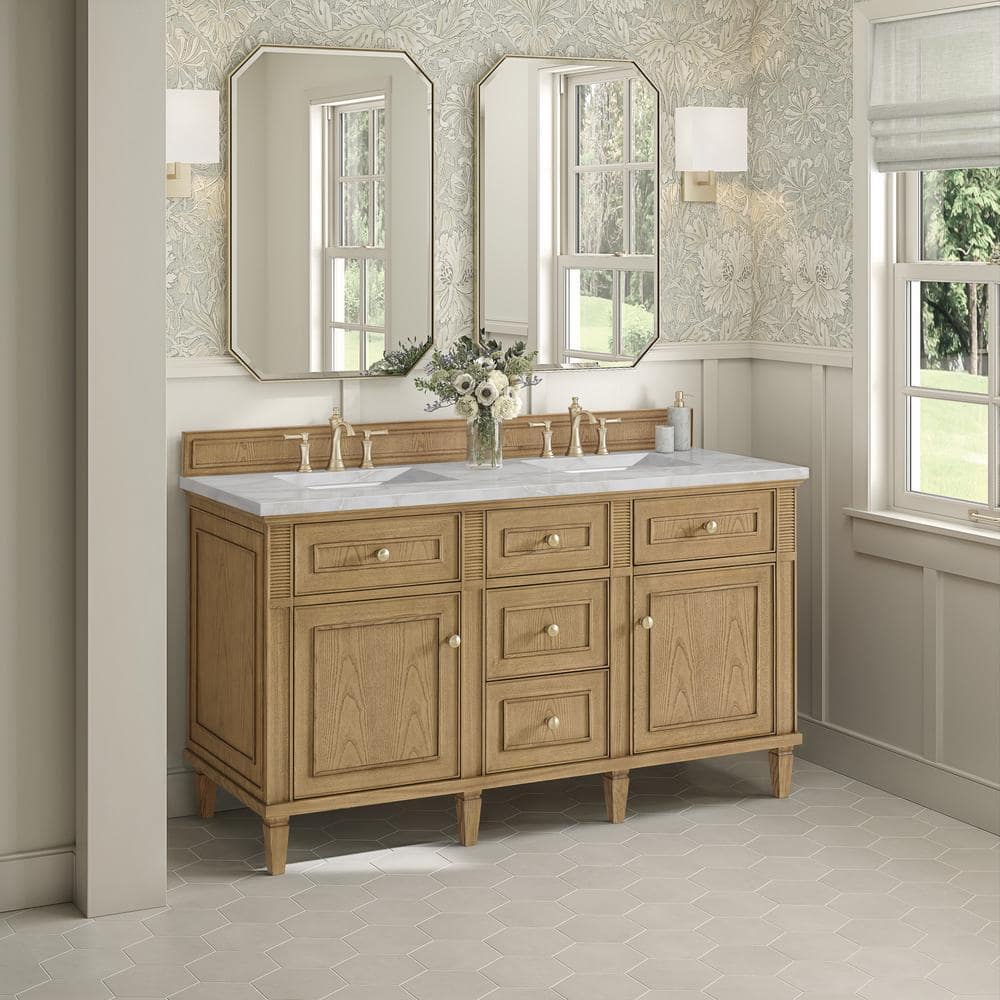 James Martin Vanities Lorelai 60" Double Bathroom Vanity in Light Natural Oak with Quartz Top - Image 3