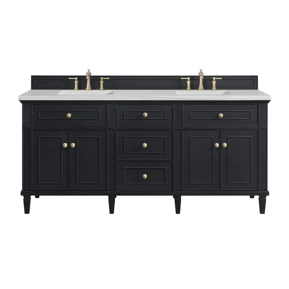 James Martin Vanities Lorelai 72" Double Bath Vanity in Black Onyx with Arctic Fall Top