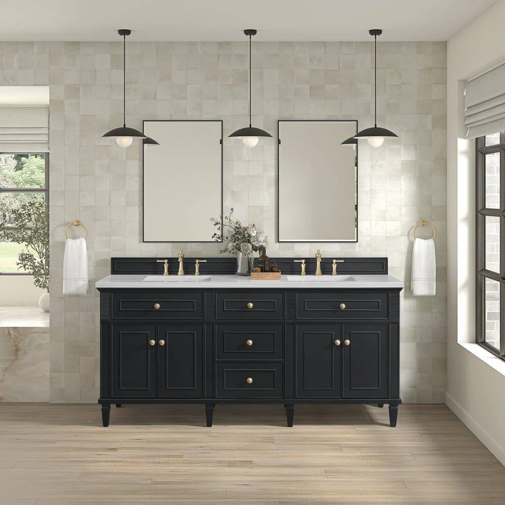 James Martin Vanities Lorelai 72" Double Bath Vanity in Black Onyx with Arctic Fall Top - Image 2