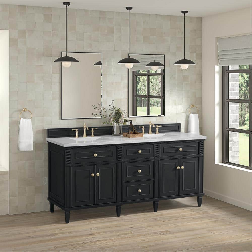James Martin Vanities Lorelai 72" Double Bath Vanity in Black Onyx with Arctic Fall Top - Image 3