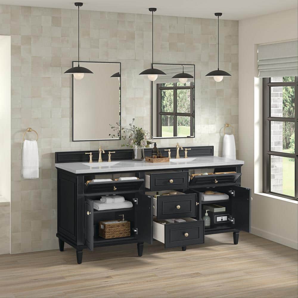 James Martin Vanities Lorelai 72" Double Bath Vanity in Black Onyx with Arctic Fall Top - Image 4
