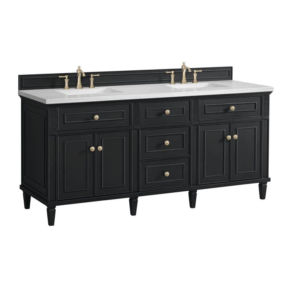 James Martin Vanities Lorelai 72" Double Bath Vanity in Black Onyx with Arctic Fall Top - Image 6