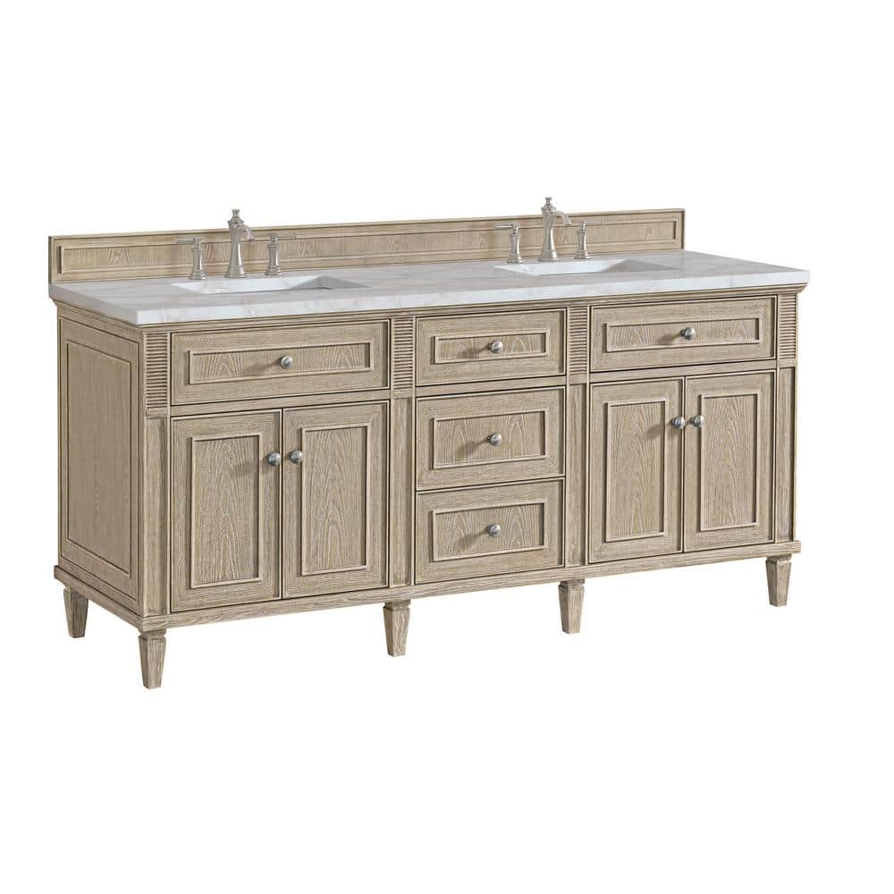 James Martin Vanities Lorelai 72" Double Bath Vanity in Whitewashed Oak with Victorian Silver Quartz Top - Image 2