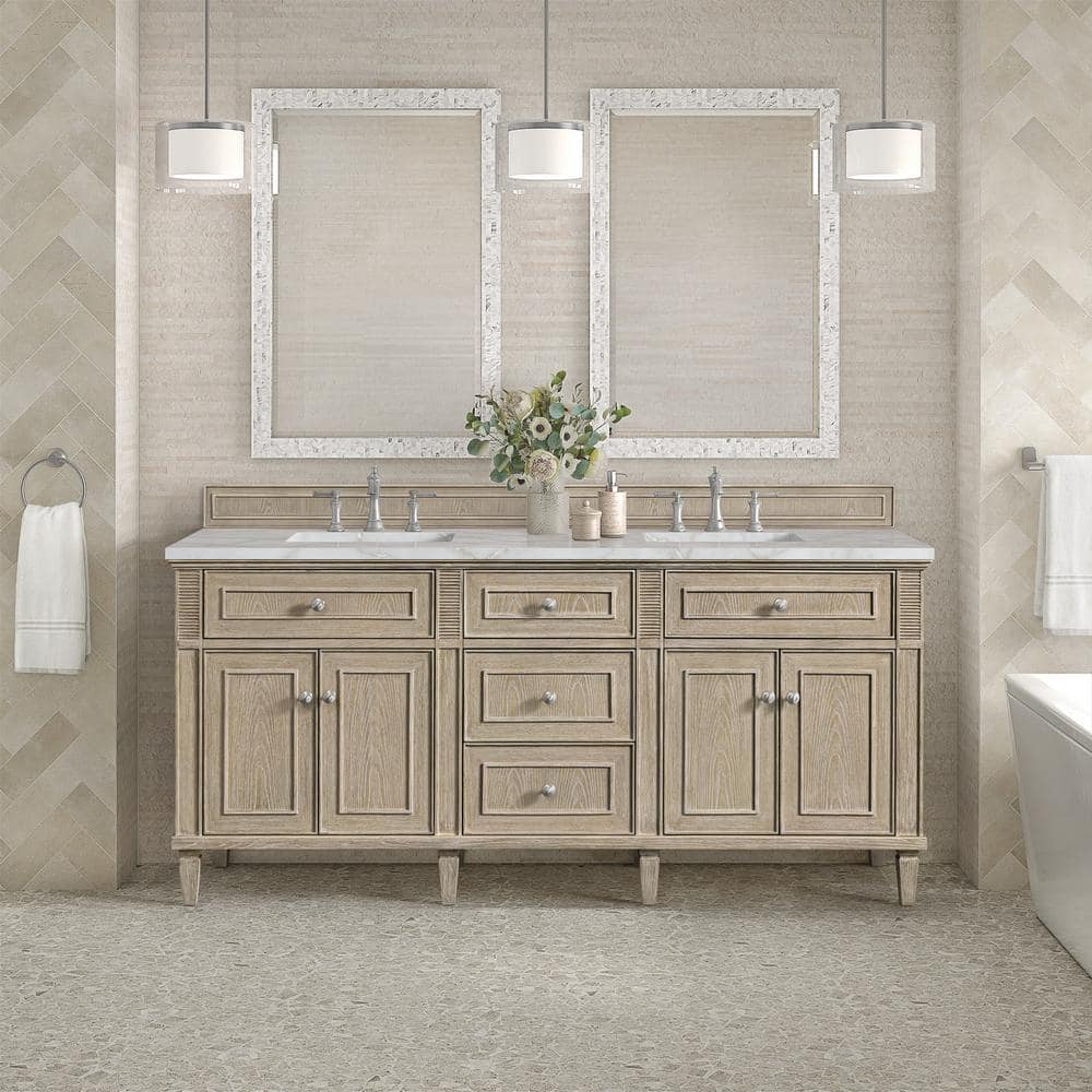 James Martin Vanities Lorelai 72" Double Bath Vanity in Whitewashed Oak with Victorian Silver Quartz Top - Image 3