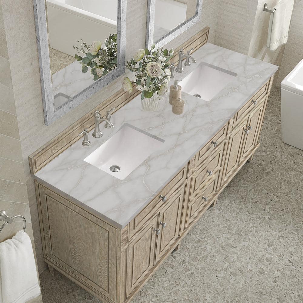 James Martin Vanities Lorelai 72" Double Bath Vanity in Whitewashed Oak with Victorian Silver Quartz Top - Image 6