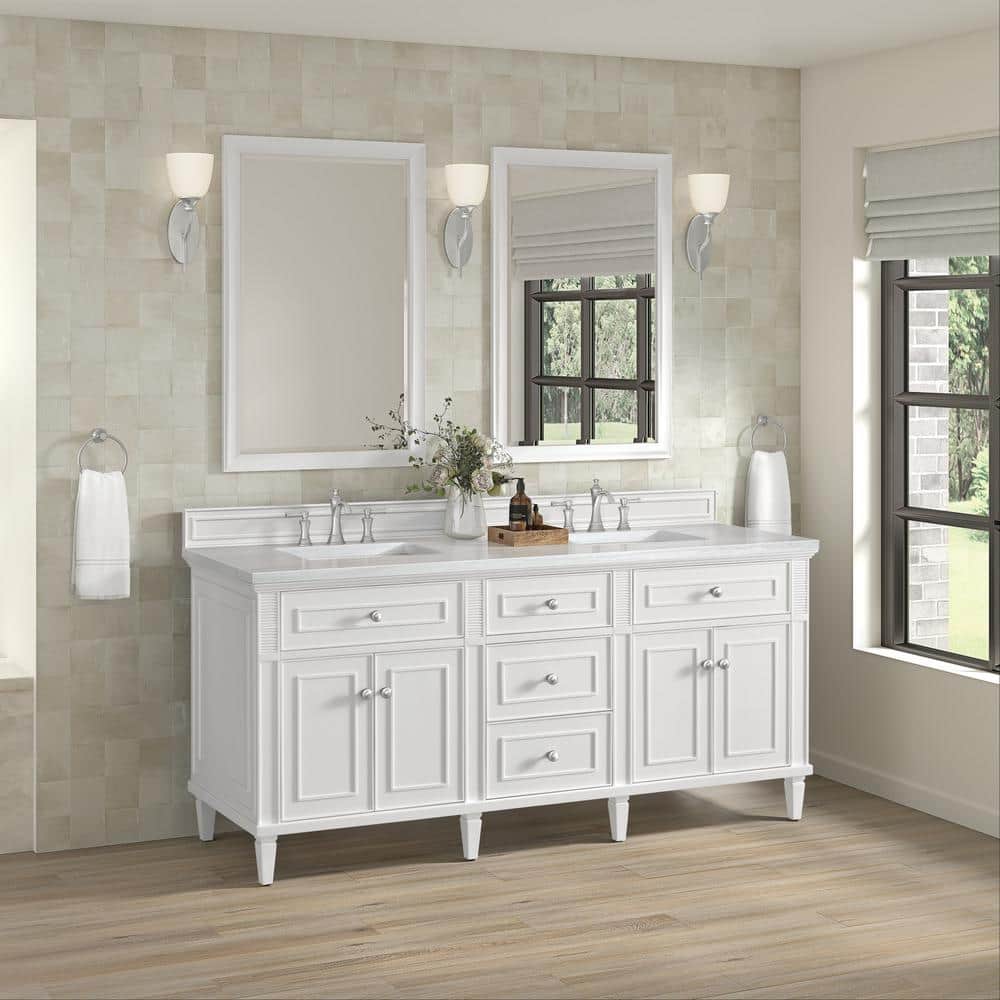 James Martin Vanities Lorelai 72" Double Bathroom Vanity in Bright White with Arctic Fall Top - Image 3