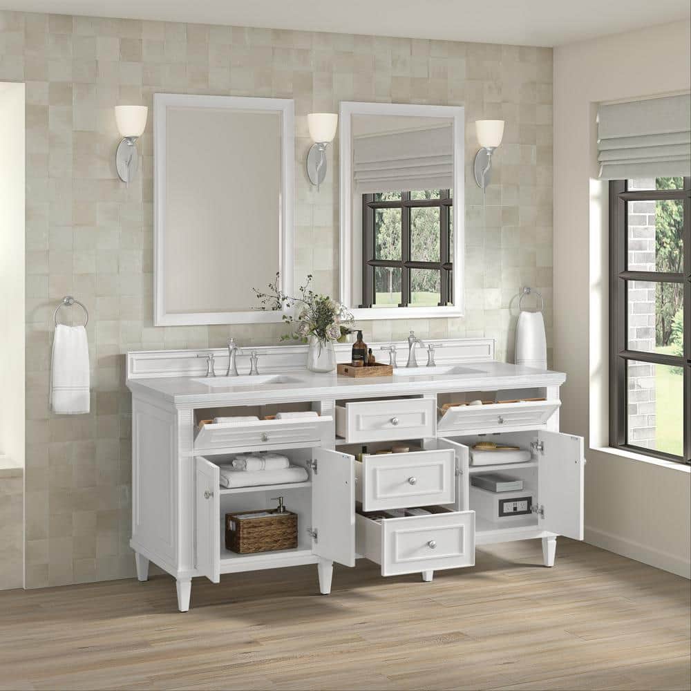 James Martin Vanities Lorelai 72" Double Bathroom Vanity in Bright White with Arctic Fall Top - Image 4