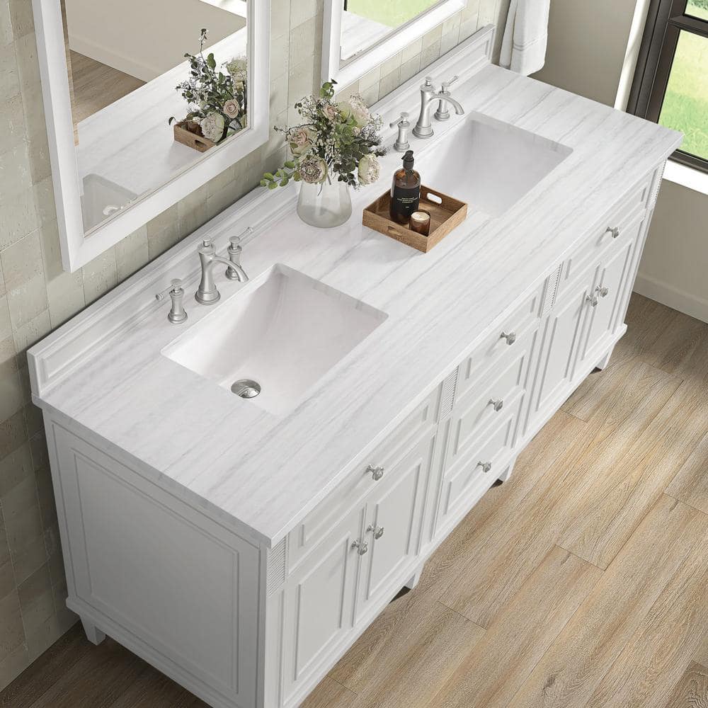 James Martin Vanities Lorelai 72" Double Bathroom Vanity in Bright White with Arctic Fall Top - Image 5