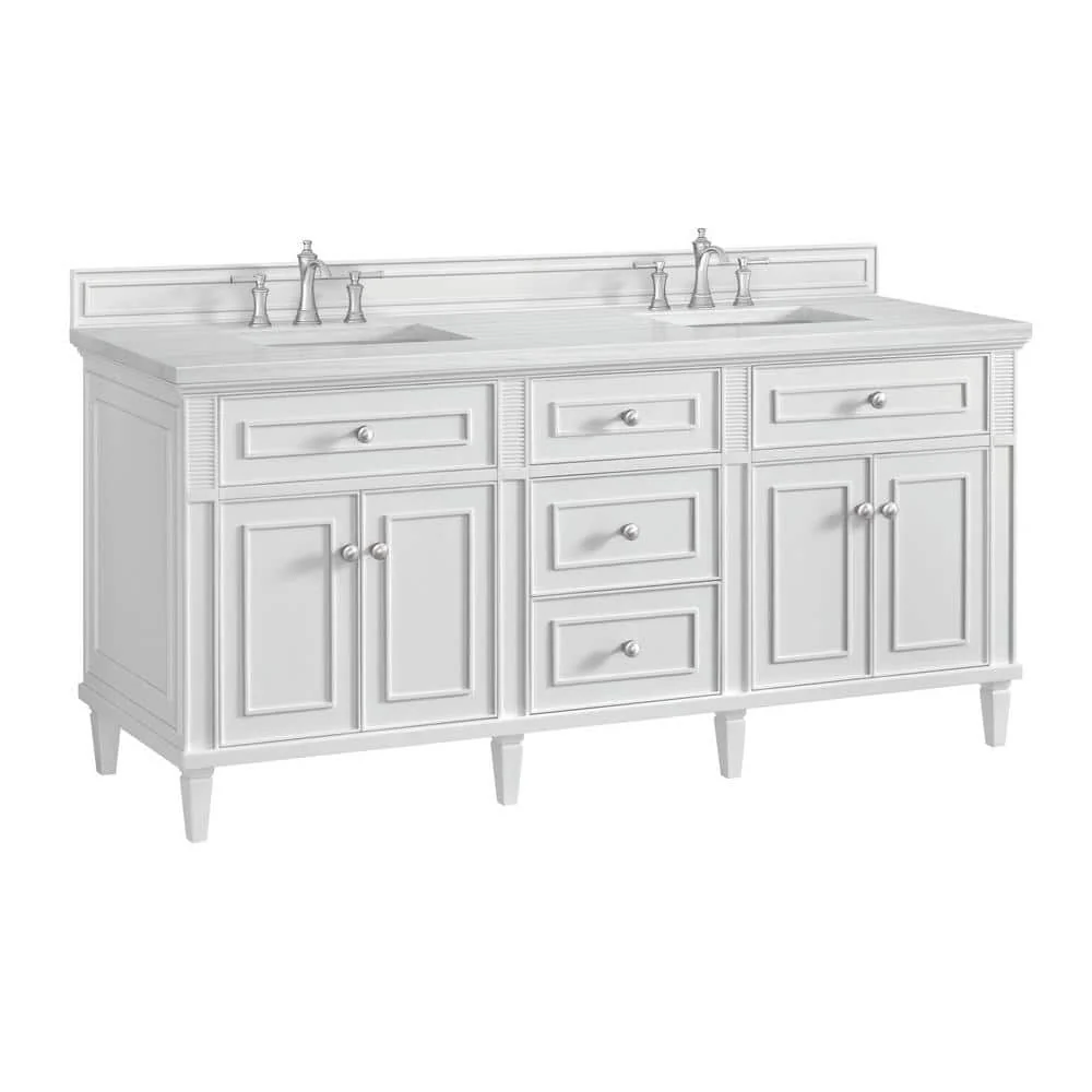 James Martin Vanities Lorelai 72" Double Bathroom Vanity in Bright White with Arctic Fall Top - Image 6