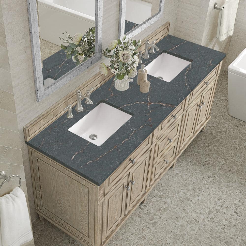 James Martin Vanities Lorelai 72" Double Bathroom Vanity in Whitewashed Oak with Parisien Bleu Quartz Top - Image 5