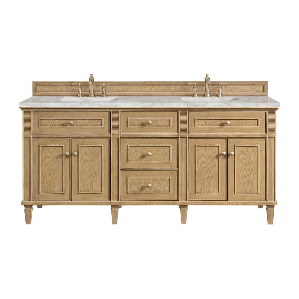James Martin Vanities Lorelai 72" Double Bathroom Vanity with Quartz Top in Light Natural Oak