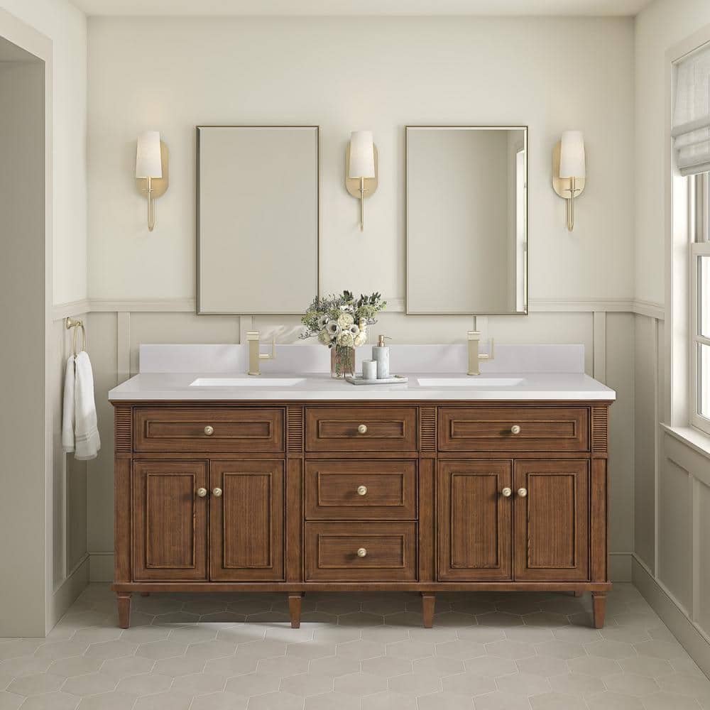 James Martin Vanities Lorelai 72" Double Sink Bathroom Vanity in Walnut with Quartz Top - Image 2