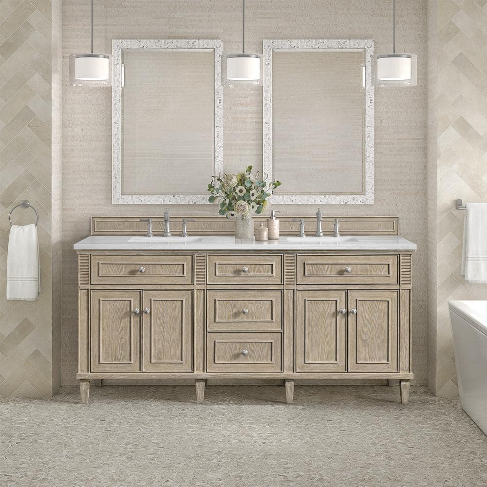 James Martin Vanities Lorelai 72" Double Sink Vanity in Whitewashed Oak with Arctic Fall Top - Image 4