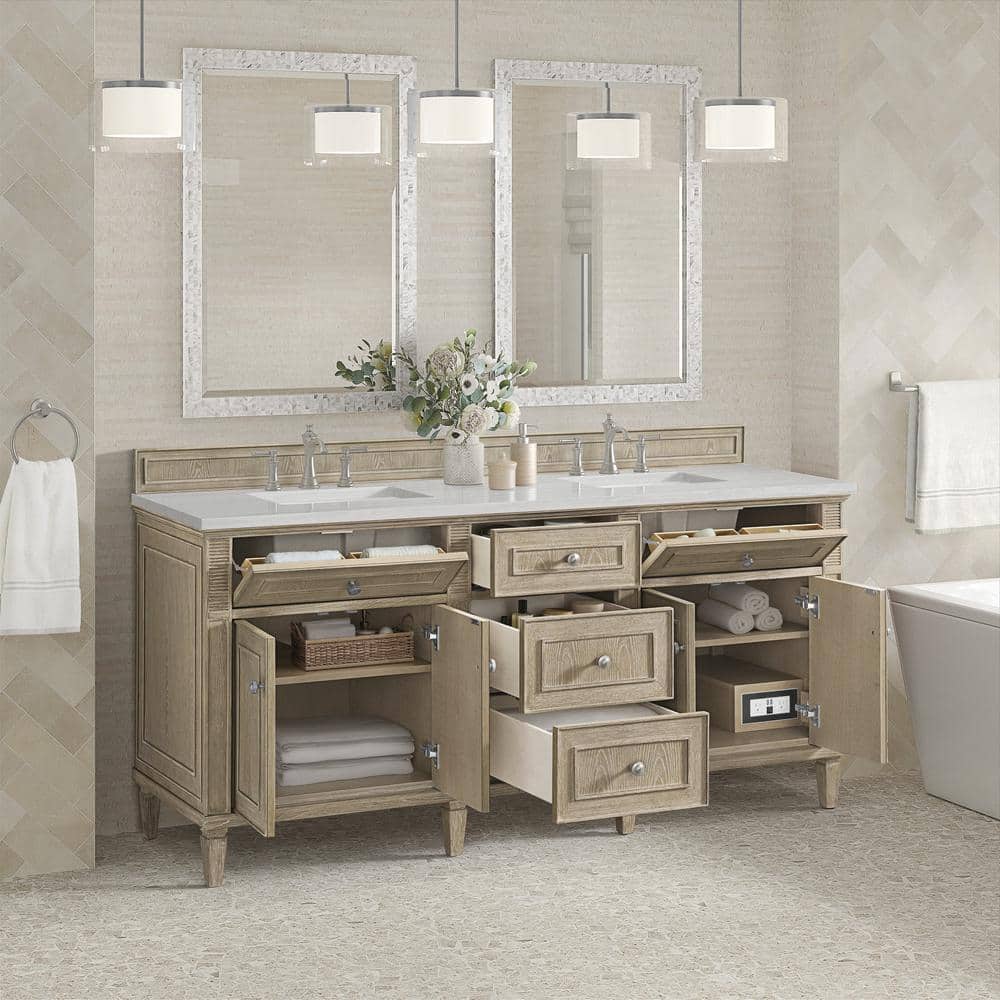 James Martin Vanities Lorelai 72" Double Sink Vanity in Whitewashed Oak with Arctic Fall Top - Image 5