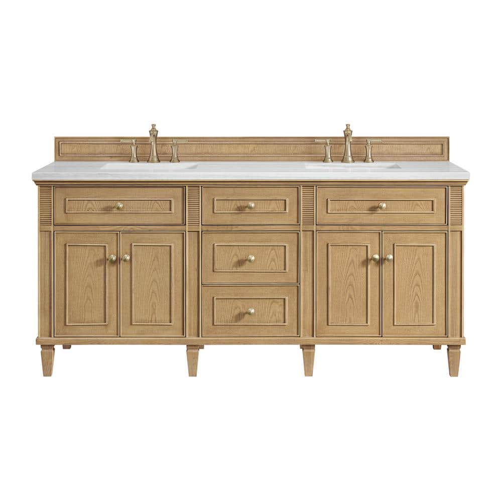 James Martin Vanities Lorelai 72" Double Vanity in Light Natural Oak with Arctic Fall Top
