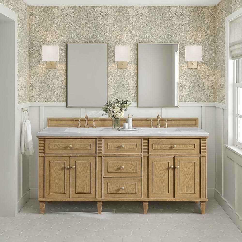 James Martin Vanities Lorelai 72" Double Vanity in Light Natural Oak with Arctic Fall Top - Image 2