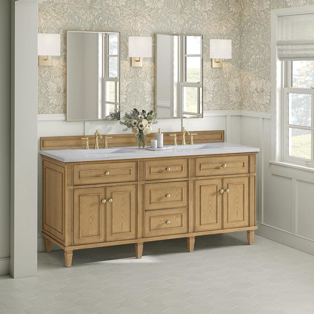 James Martin Vanities Lorelai 72" Double Vanity in Light Natural Oak with Arctic Fall Top - Image 3