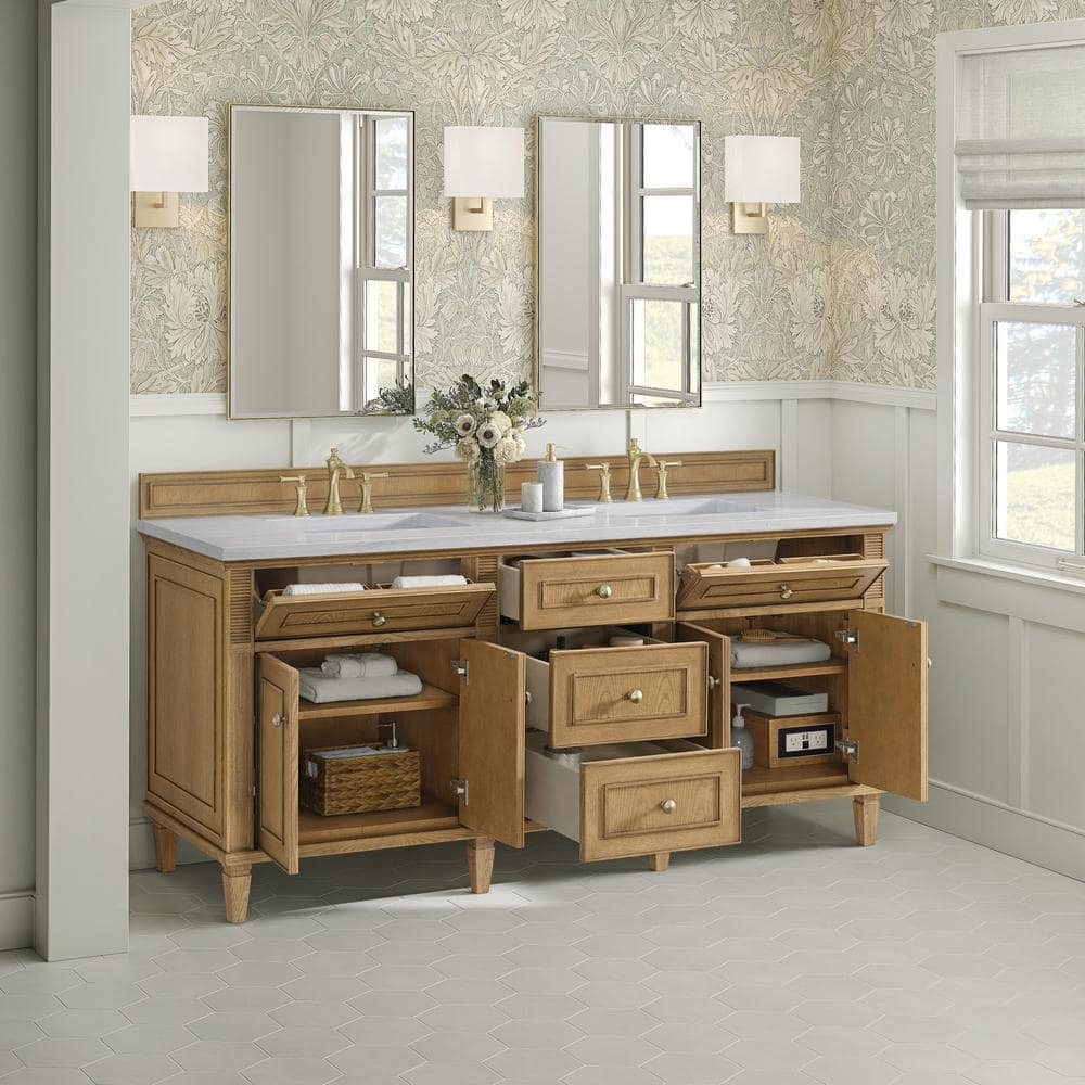James Martin Vanities Lorelai 72" Double Vanity in Light Natural Oak with Arctic Fall Top - Image 4