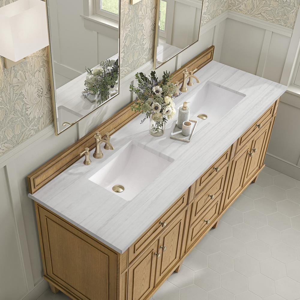 James Martin Vanities Lorelai 72" Double Vanity in Light Natural Oak with Arctic Fall Top - Image 5