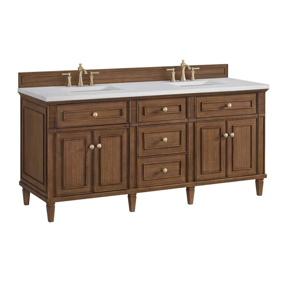 James Martin Vanities Lorelai 72" Double Vanity in Mid-Century Walnut with Arctic Fall Top - Image 6