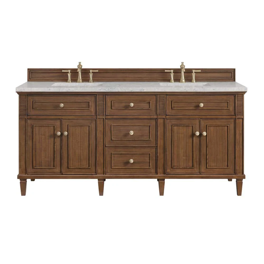 James Martin Vanities Lorelai 72" Double Vanity in Walnut with Quartz Top