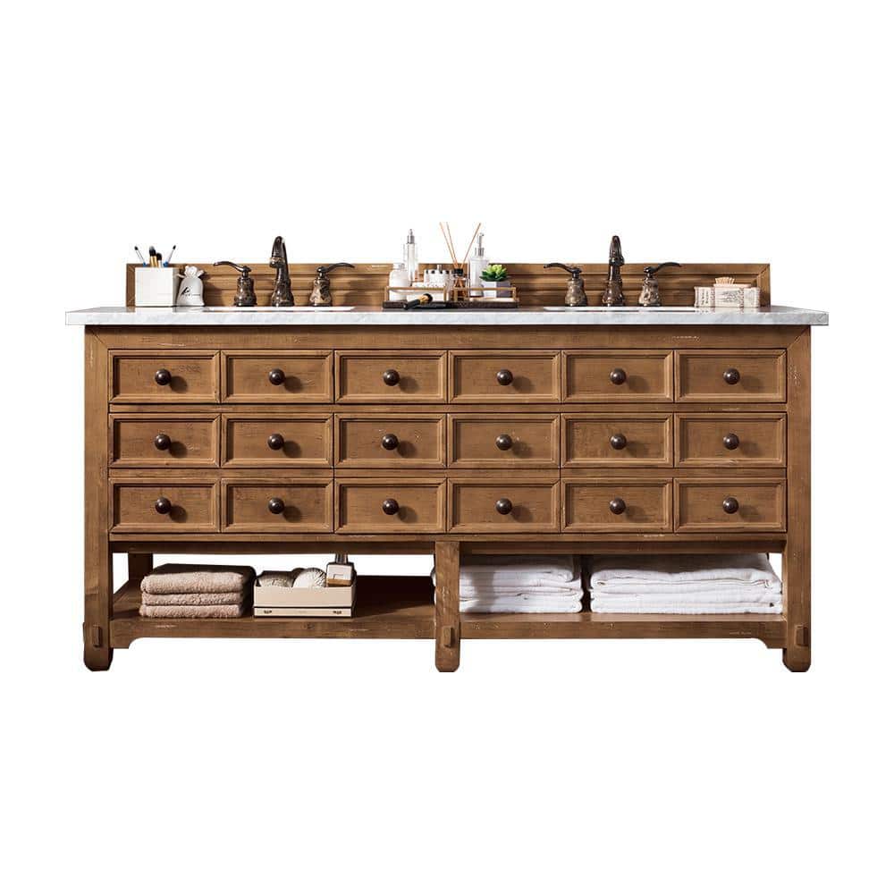 James Martin Vanities Malibu 72" Double Bath Vanity in Honey Alder with Arctic Fall Top