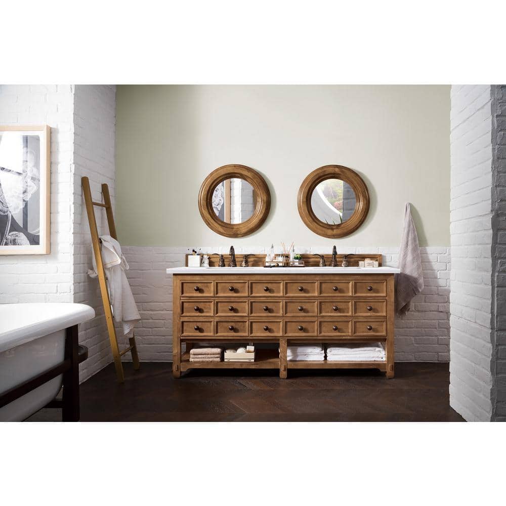 James Martin Vanities Malibu 72" Double Bath Vanity in Honey Alder with Arctic Fall Top - Image 2