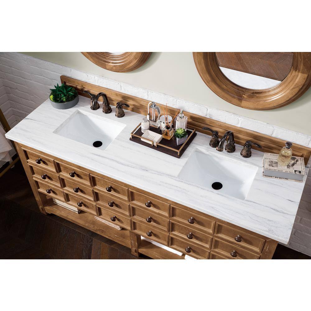James Martin Vanities Malibu 72" Double Bath Vanity in Honey Alder with Arctic Fall Top - Image 3
