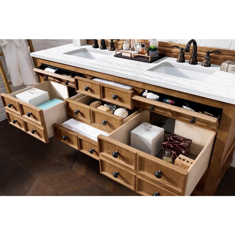 James Martin Vanities Malibu 72" Double Bath Vanity in Honey Alder with Arctic Fall Top - Image 4