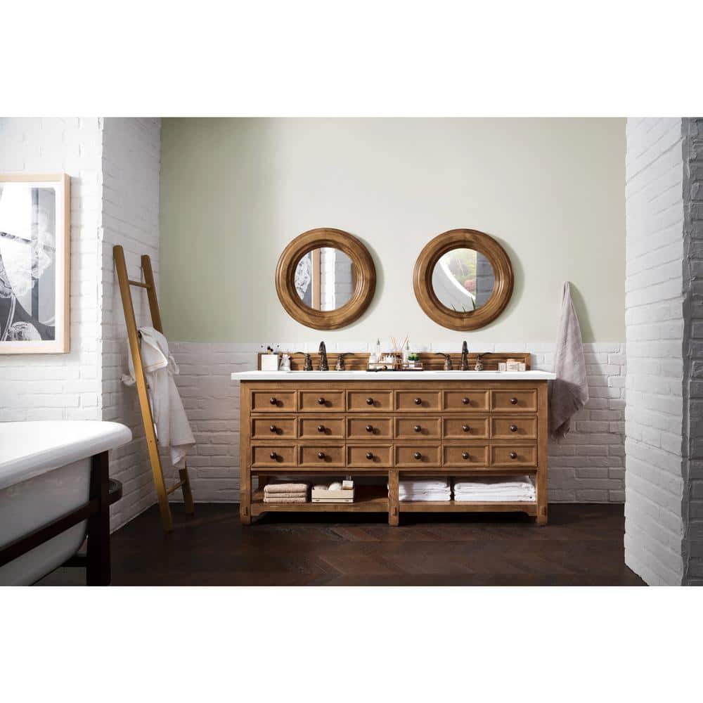James Martin Vanities Malibu 72" Honey Alder Double Vanity with White Zeus Quartz Top - Image 2