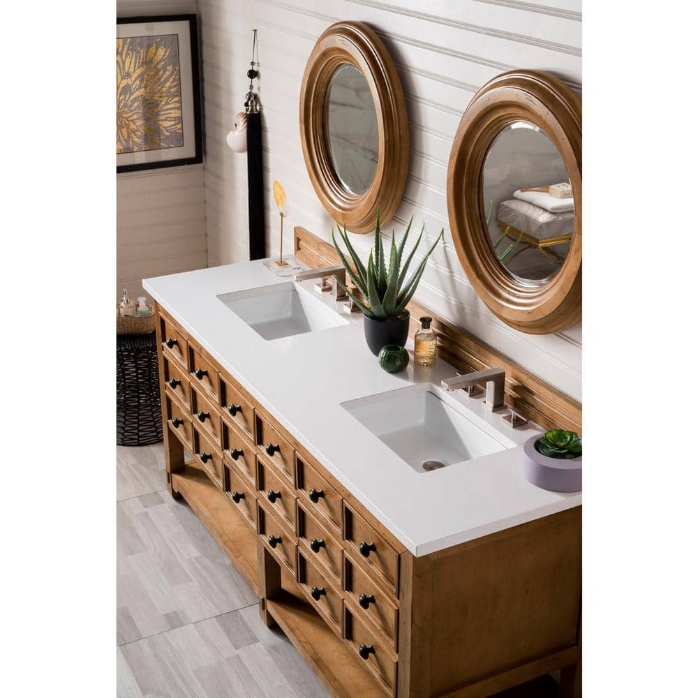 James Martin Vanities Malibu 72" Honey Alder Double Vanity with White Zeus Quartz Top - Image 3