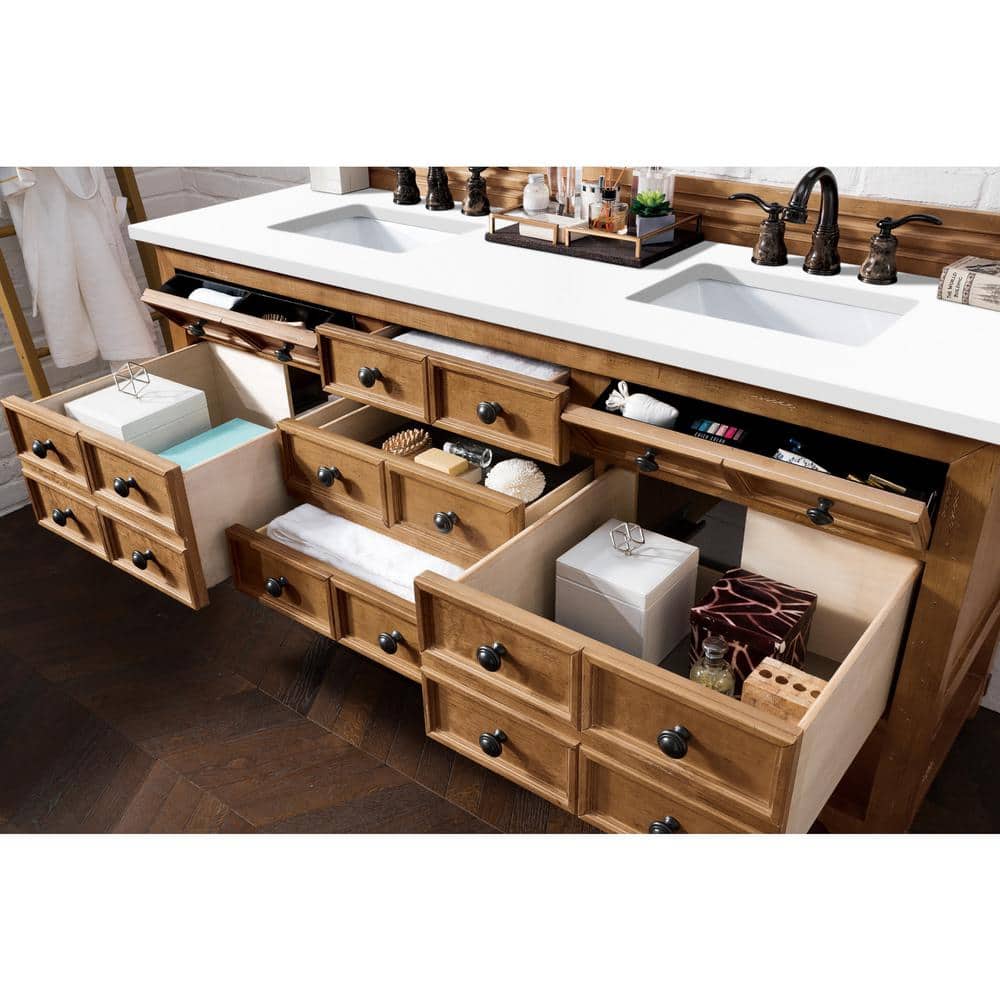 James Martin Vanities Malibu 72" Honey Alder Double Vanity with White Zeus Quartz Top - Image 4