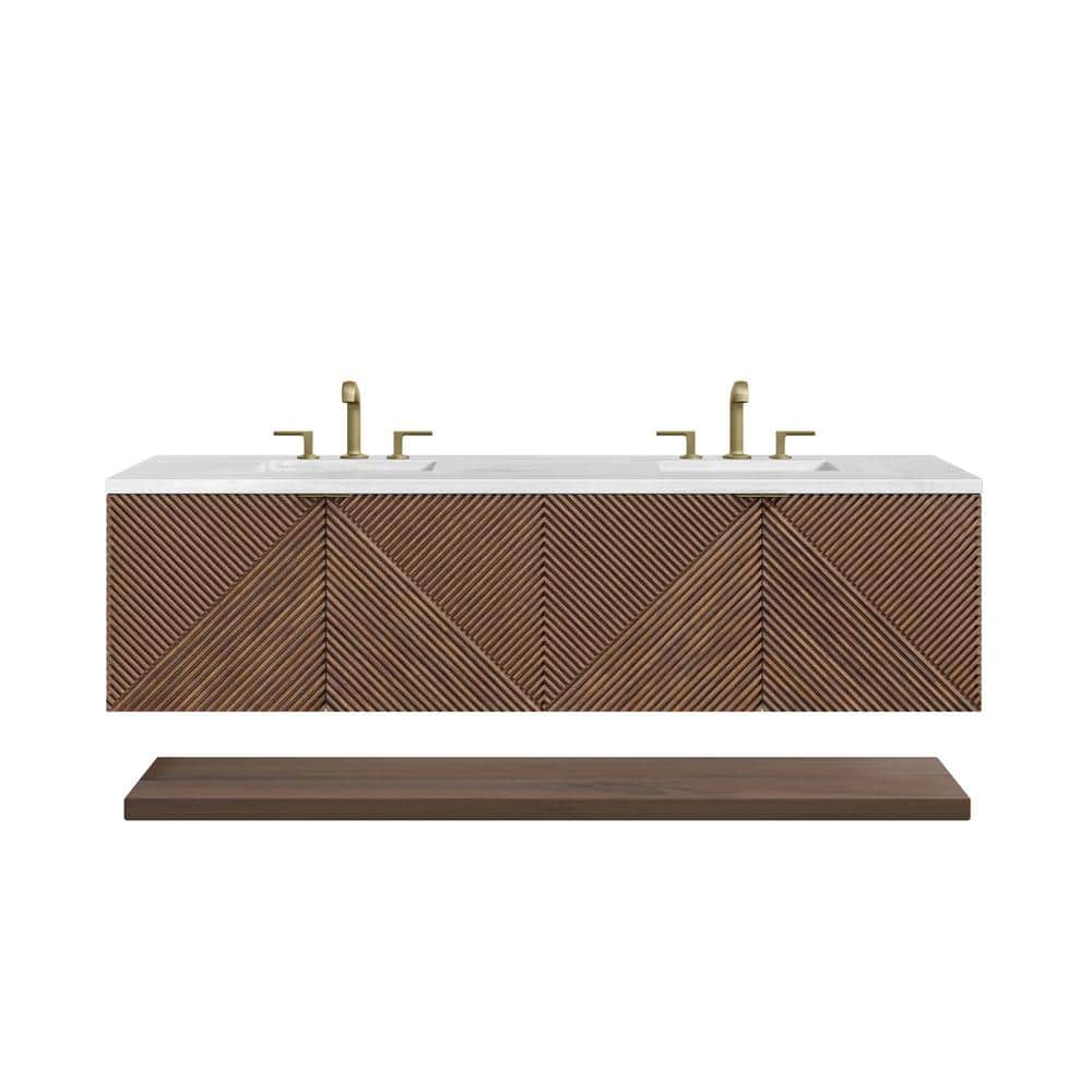 James Martin Vanities Marcello 72" Chestnut Bathroom Vanity with Arctic Fall Top - Image 2