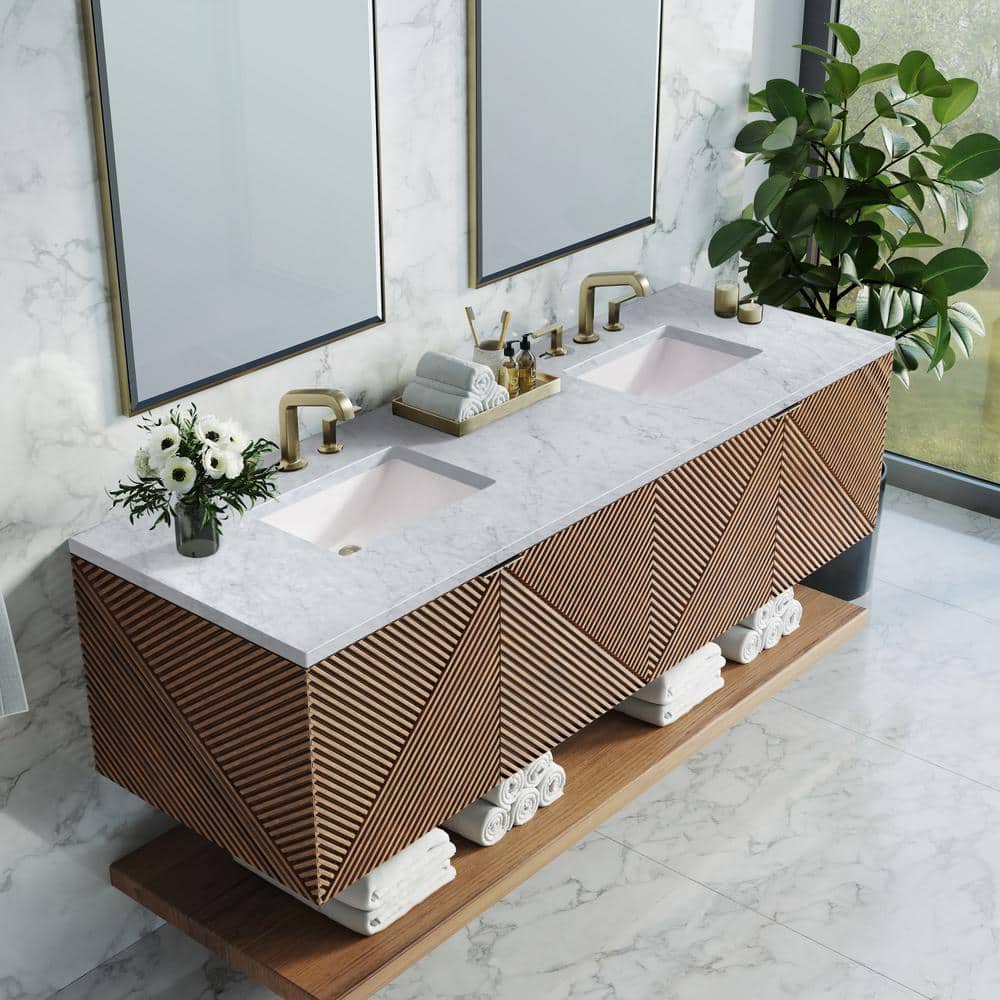 James Martin Vanities Marcello 72" Chestnut Bathroom Vanity with Carrara Marble Top - Image 3