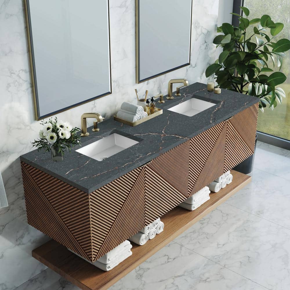 James Martin Vanities Marcello 72" Chestnut Bathroom Vanity with Parisien Bleu Quartz Top - Image 3