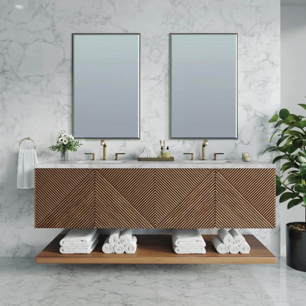 James Martin Vanities Marcello 72" Double Bathroom Vanity in Chestnut with Quartz Top
