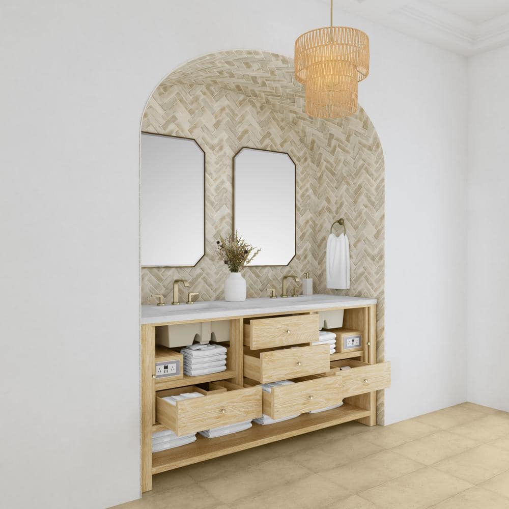 James Martin Vanities Marigot 72" Double Bathroom Vanity in Sunwashed Oak with Arctic Fall Top - Image 4