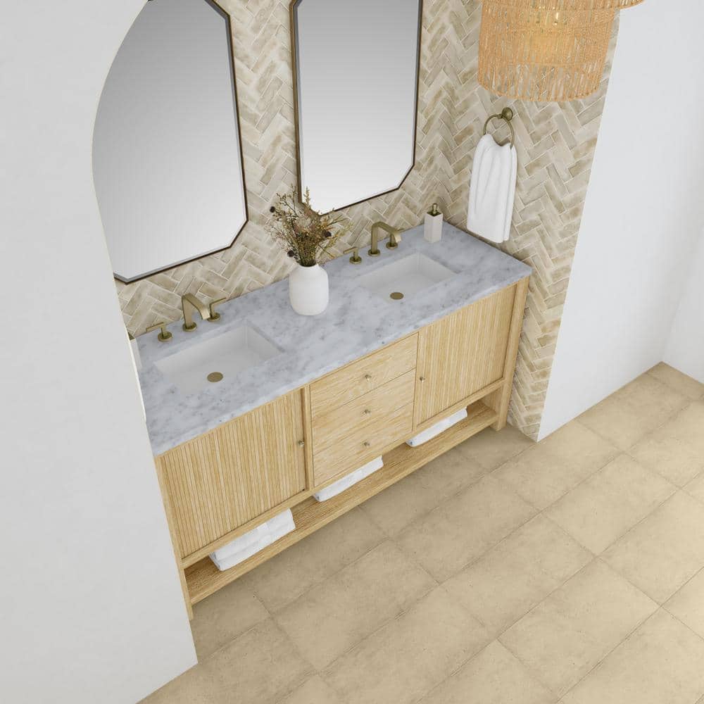 James Martin Vanities Marigot 72" Double Bathroom Vanity in Sunwashed Oak with Carrara White Marble Top - Image 5