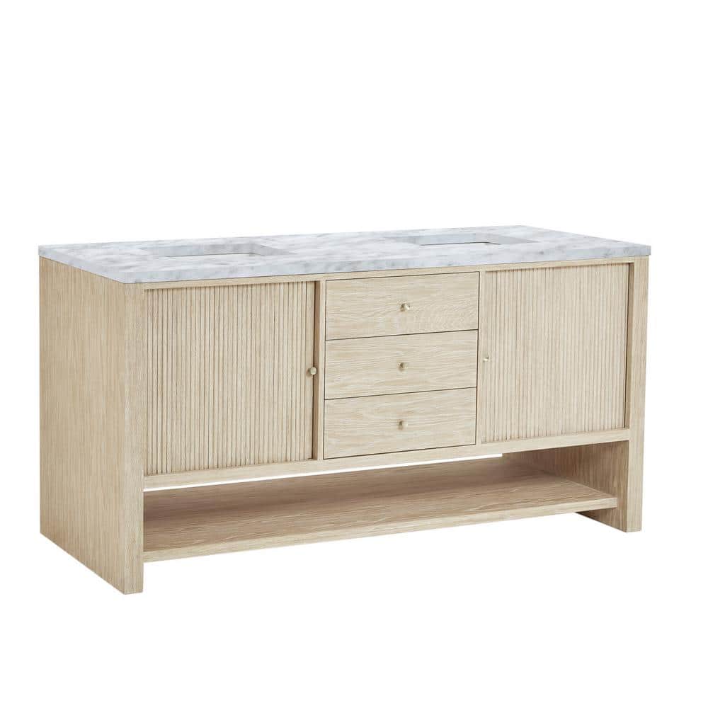 James Martin Vanities Marigot 72" Double Bathroom Vanity in Sunwashed Oak with Carrara White Marble Top - Image 6