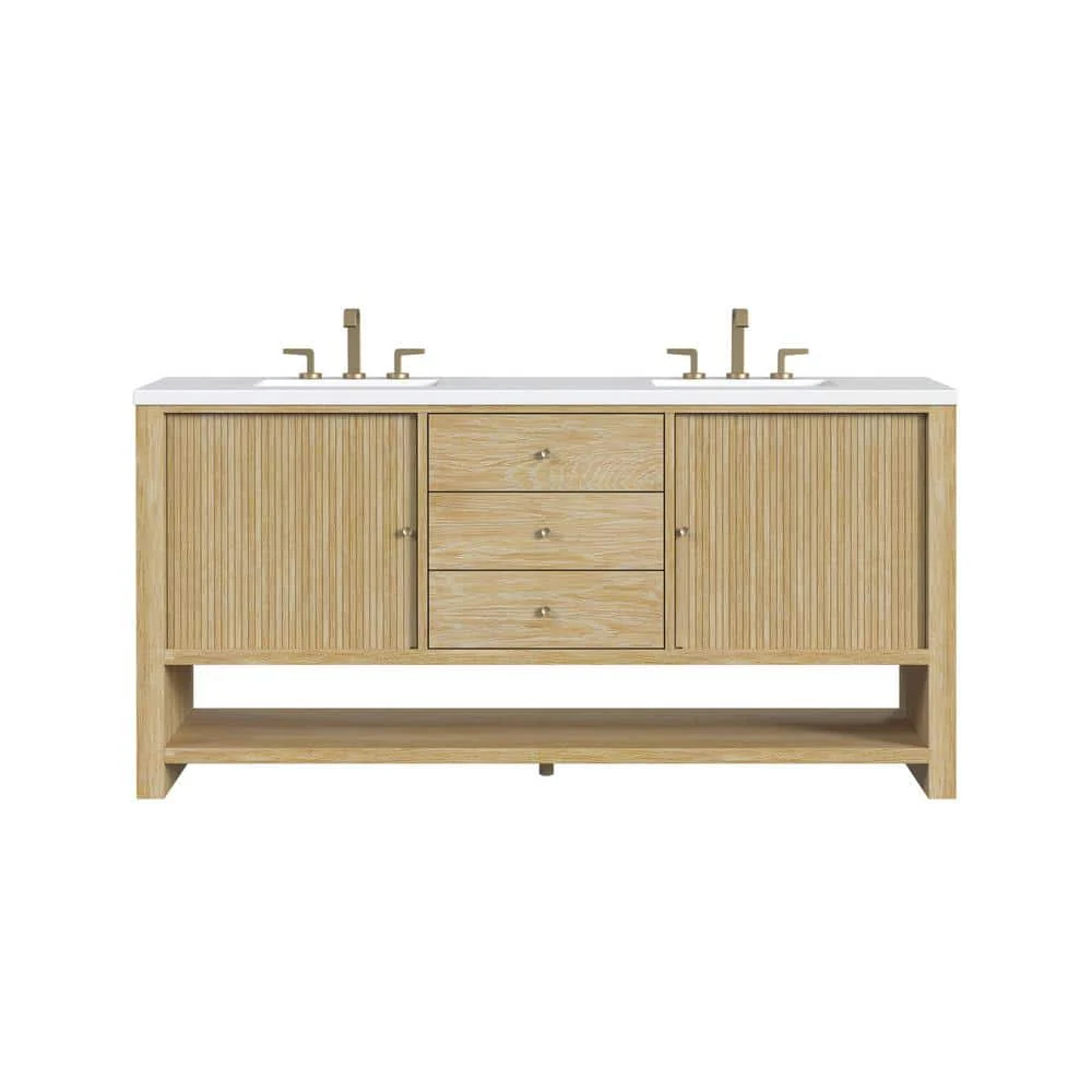 James Martin Vanities Marigot 72" Double Bathroom Vanity in Sunwashed Oak with Quartz Top