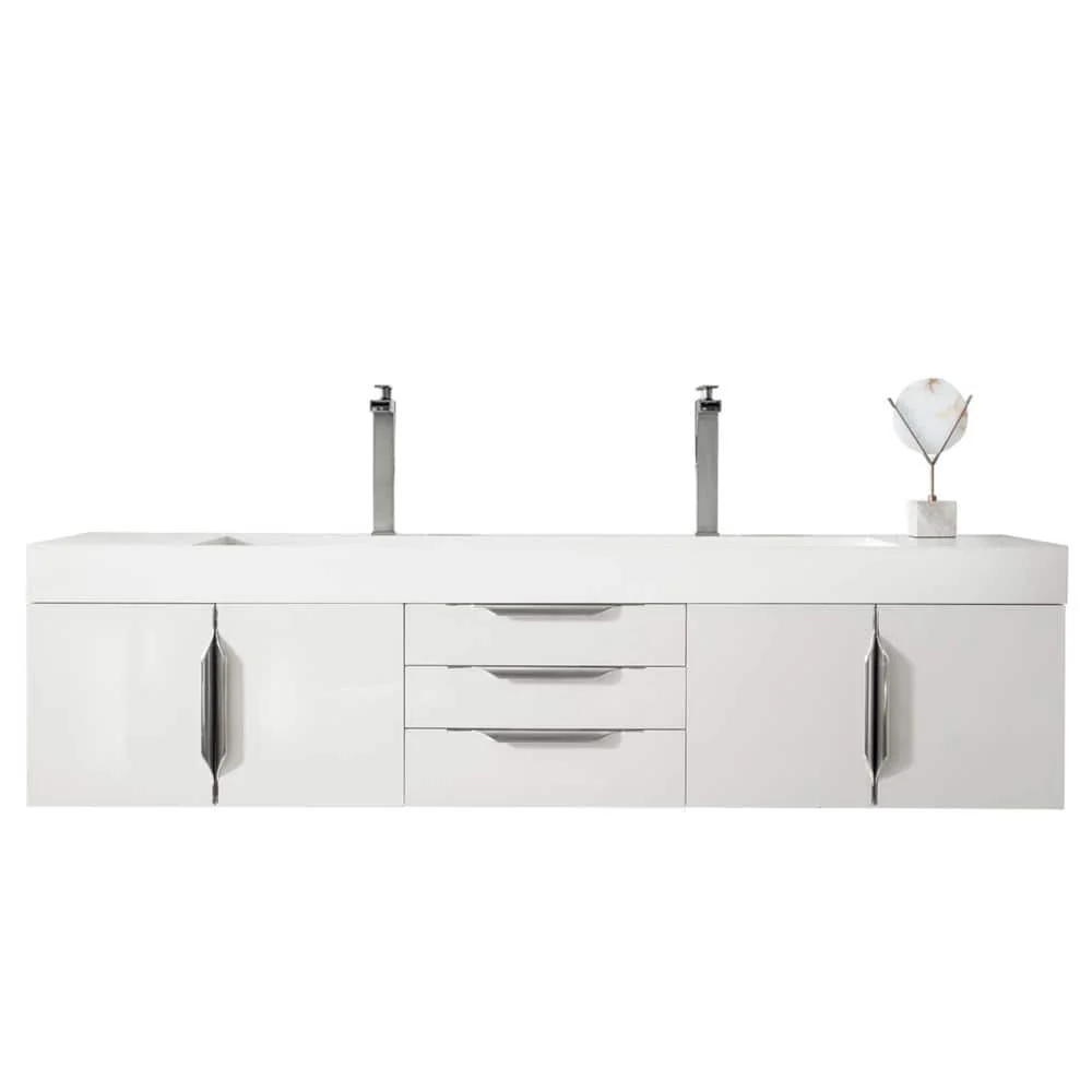 James Martin Vanities Mercer Island 72.5 in. Double Bath Vanity in Glossy White with Solid Surface Top