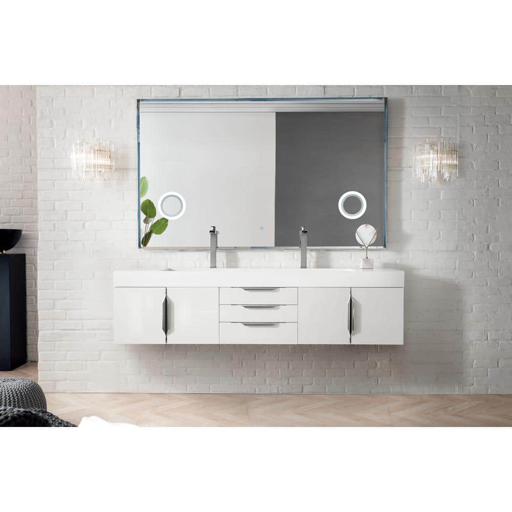 James Martin Vanities Mercer Island 72.5 in. Double Bath Vanity in Glossy White with Solid Surface Top - Image 2