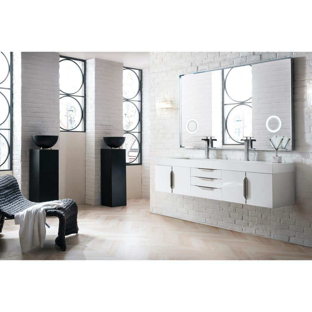 James Martin Vanities Mercer Island 72.5 in. Double Bath Vanity in Glossy White with Solid Surface Top - Image 3