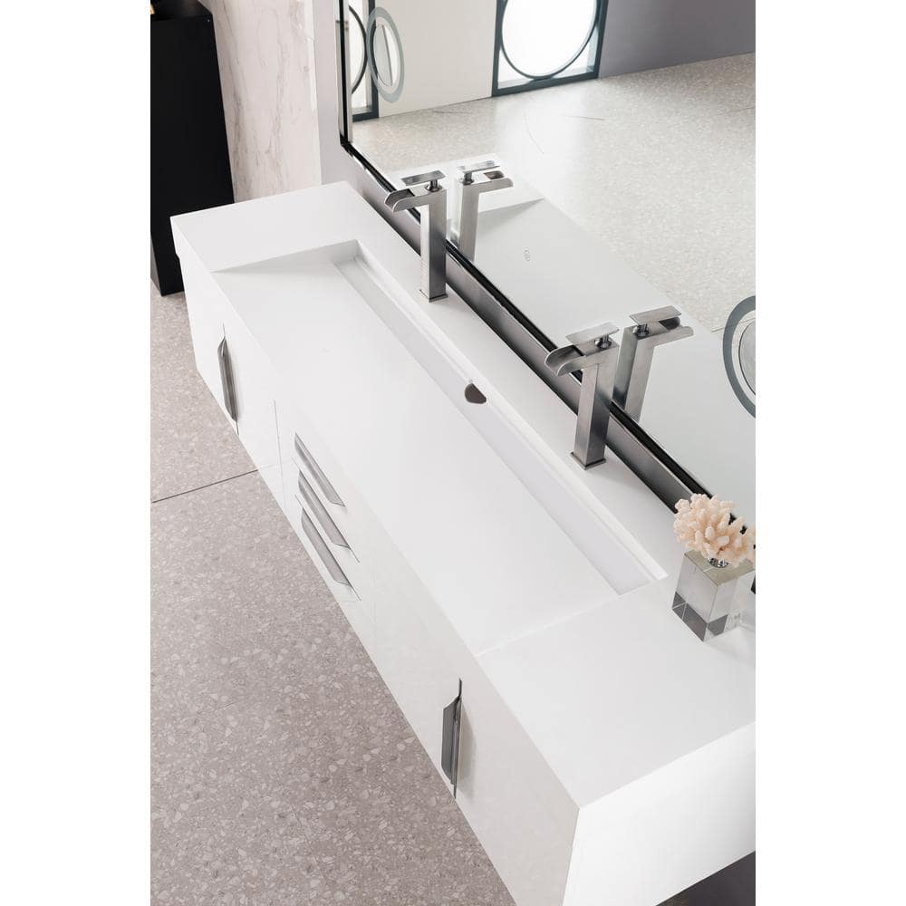 James Martin Vanities Mercer Island 72.5 in. Double Bath Vanity in Glossy White with Solid Surface Top - Image 4