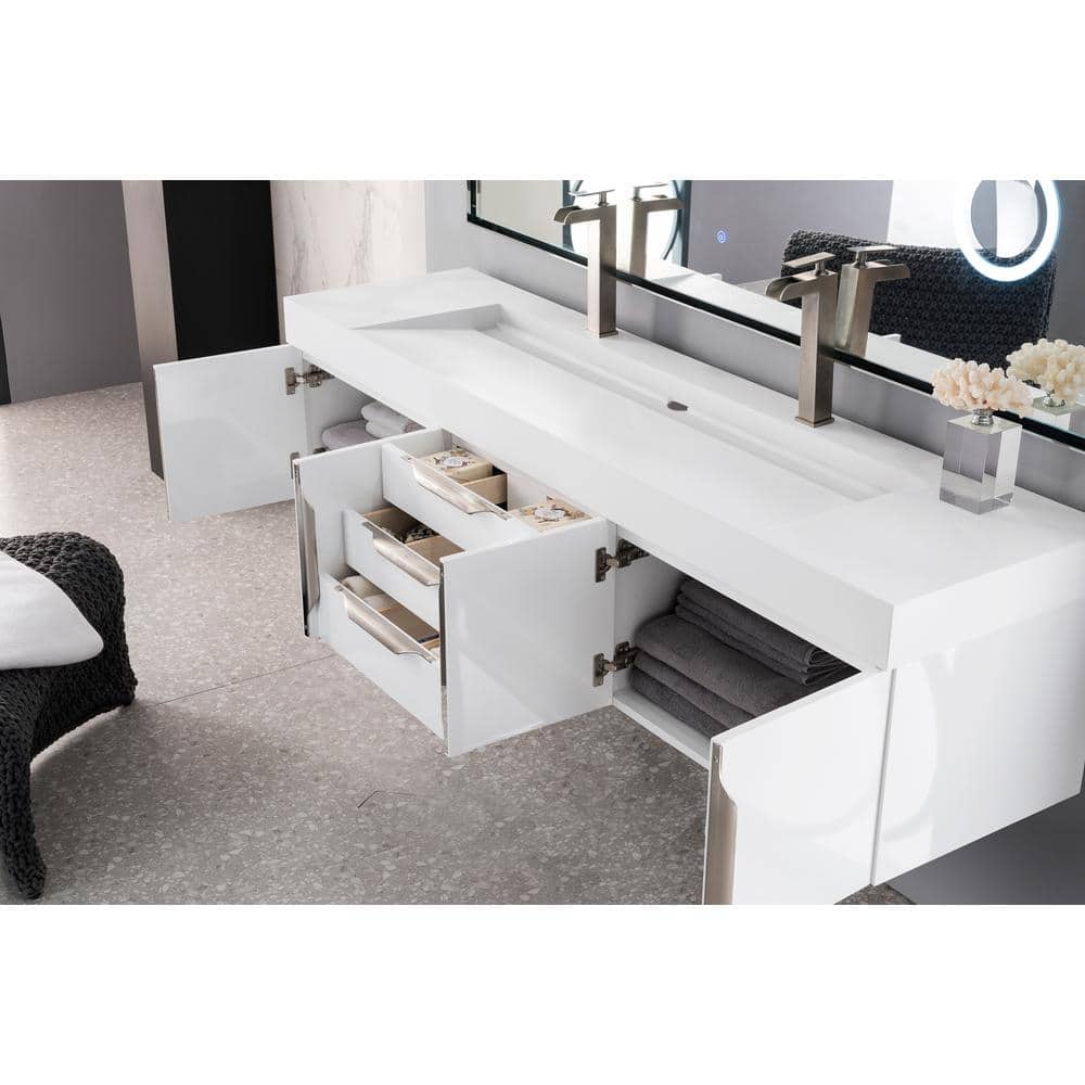 James Martin Vanities Mercer Island 72.5 in. Double Bath Vanity in Glossy White with Solid Surface Top - Image 5