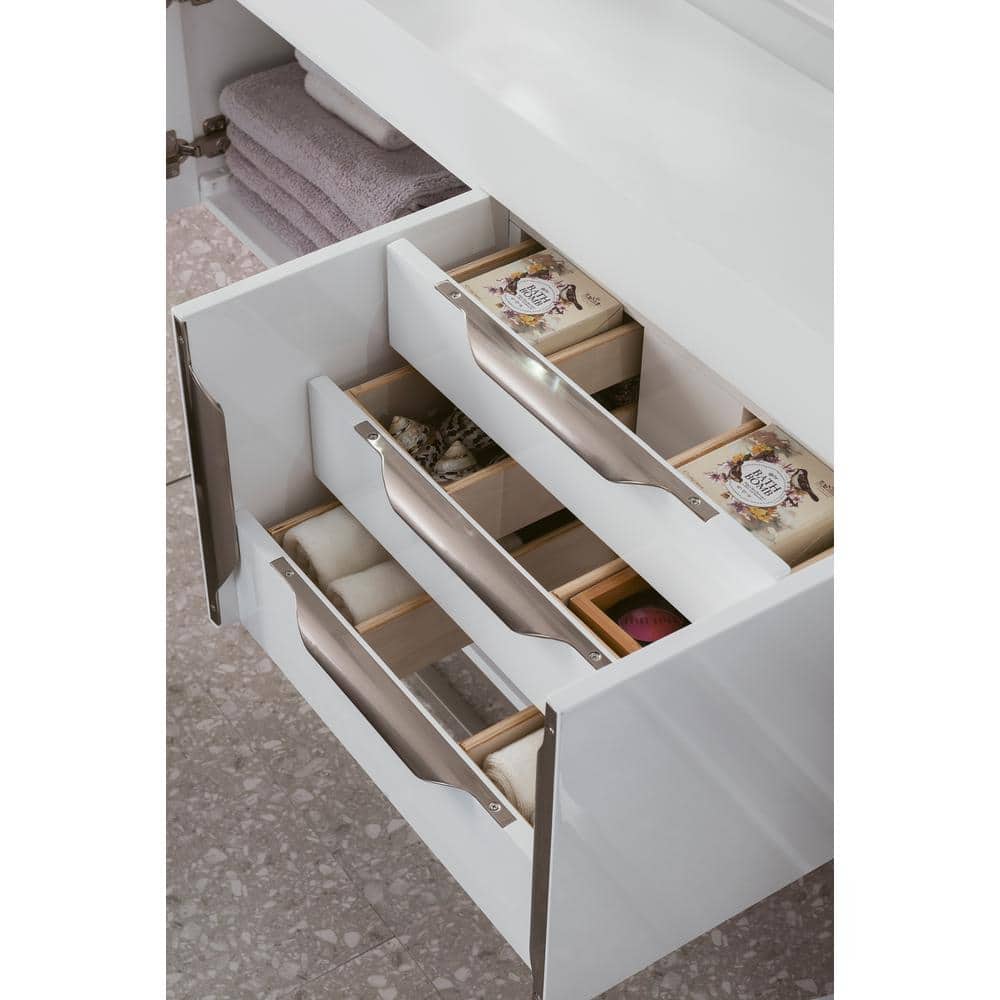 James Martin Vanities Mercer Island 72.5 in. Double Bath Vanity in Glossy White with Solid Surface Top - Image 6