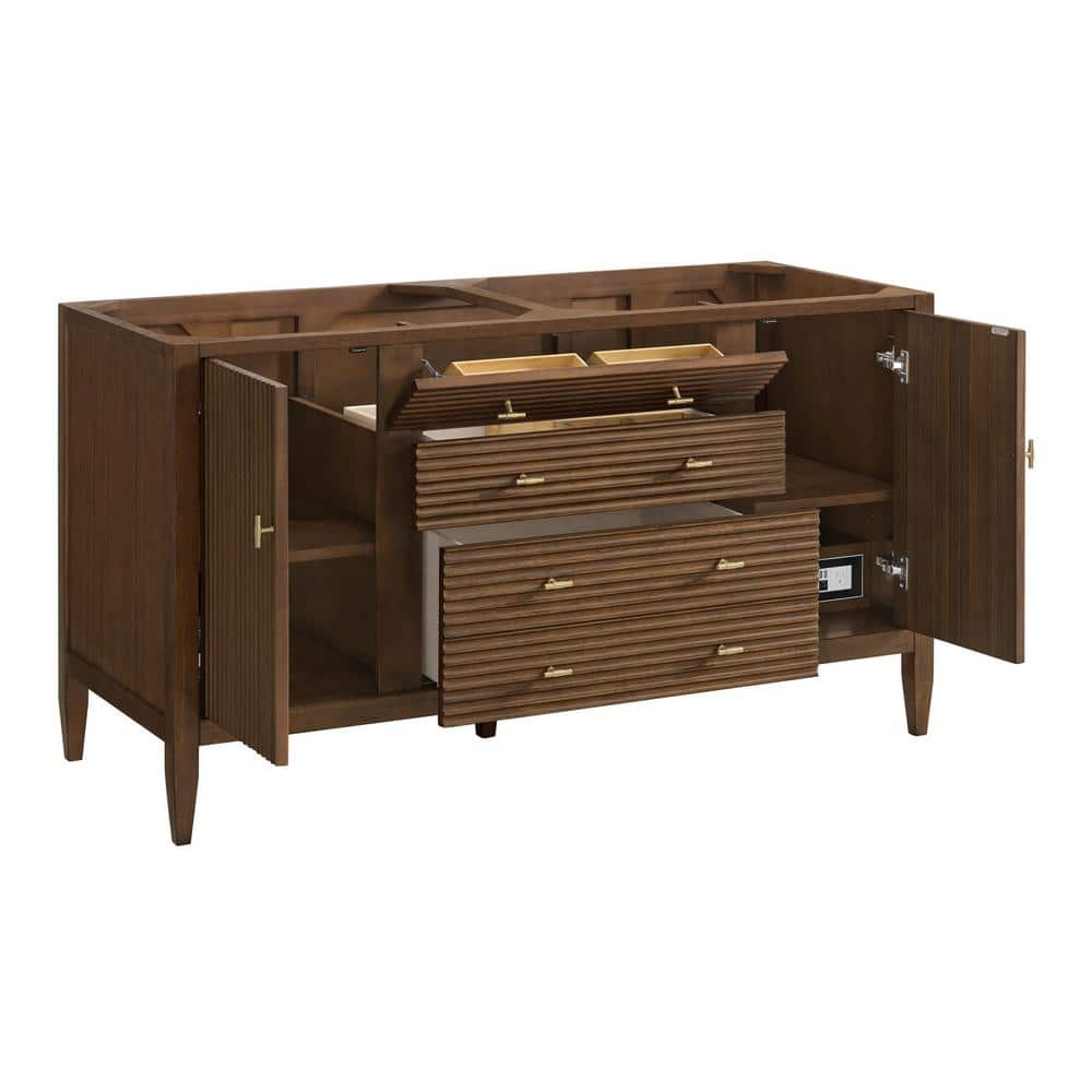 James Martin Vanities Myrrin 60" Double Bath Vanity Cabinet in Mid-Century Walnut - Image 3