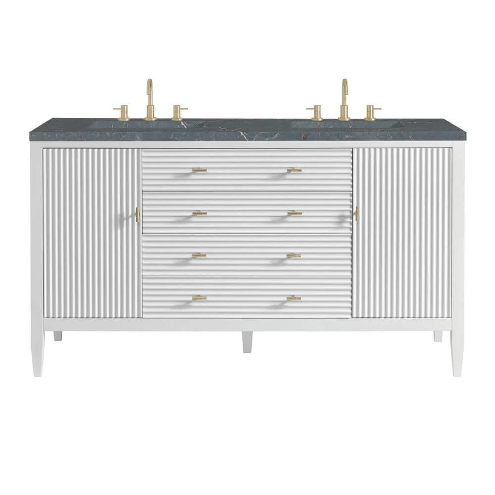 James Martin Vanities Myrrin 60" Double Bathroom Vanity with Parisien Bleu Quartz Top