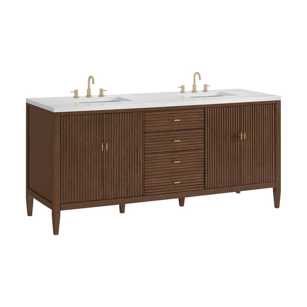 James Martin Vanities Myrrin 72-inch Double Bath Vanity in Walnut with Arctic Fall Top - Image 6