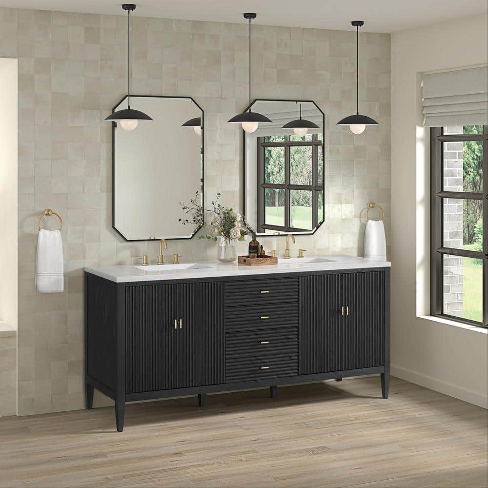 James Martin Vanities Myrrin 72-inch Double Bathroom Vanity in Carbon Oak with Arctic Fall Top - Image 4